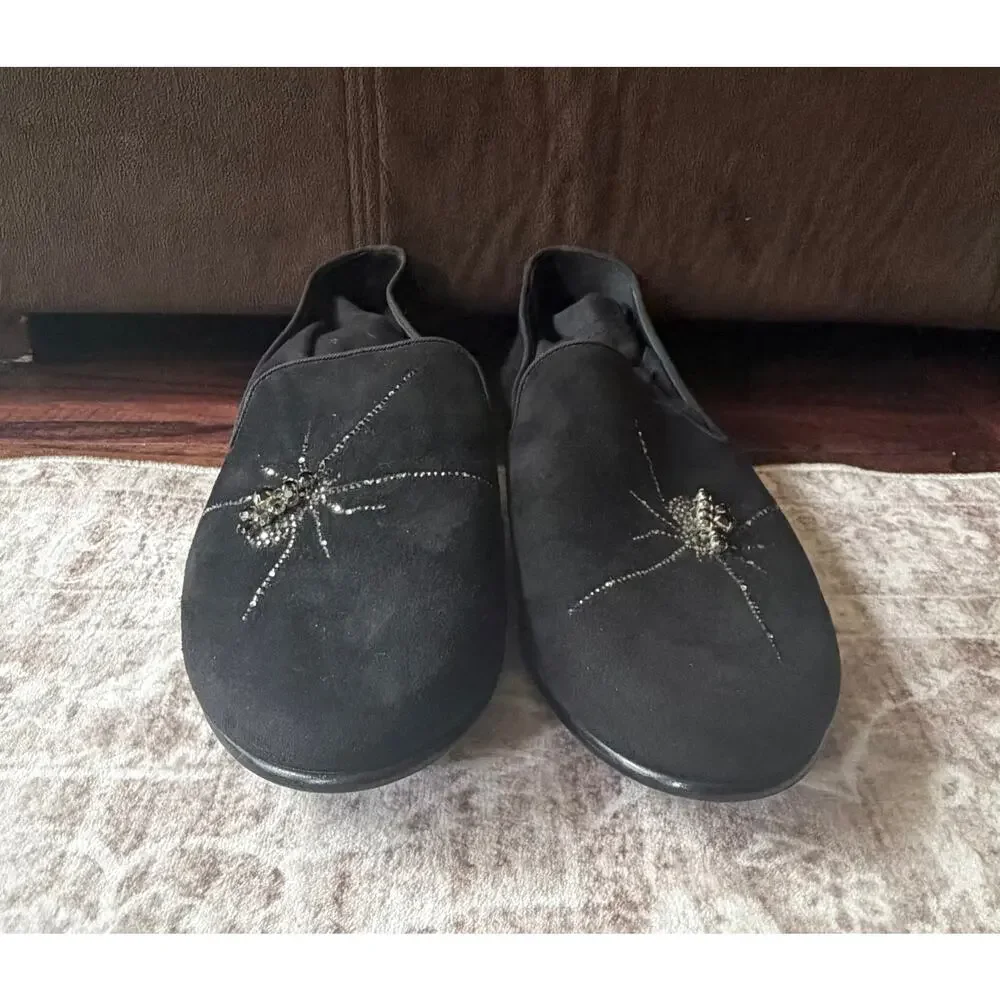 $1,295 NEW Giuseppe Zanotti Black Velvet Crystal Spider Smoking Loafers 7(40)